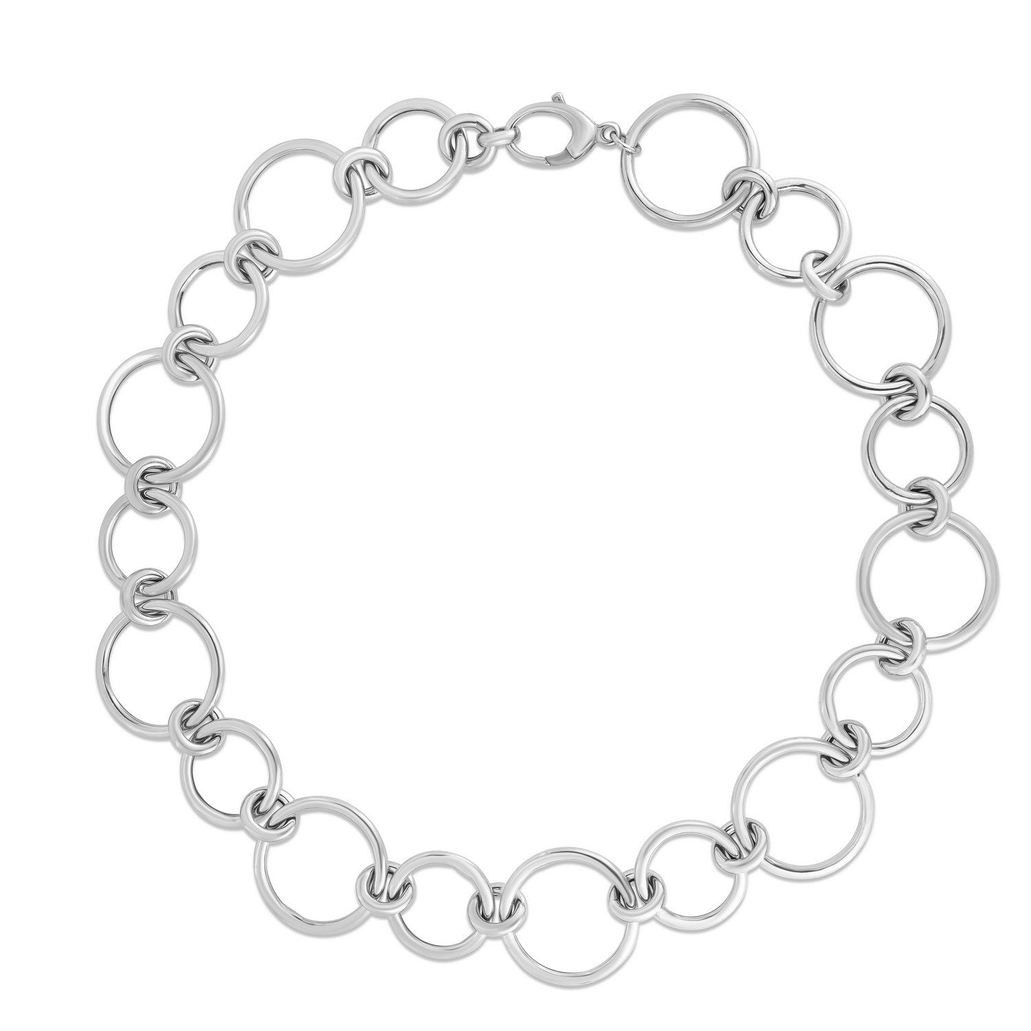 Sterling Silver Rhodium Plated Round Link Bracelet