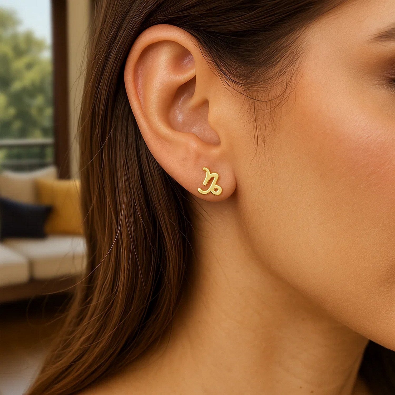 14k Yellow Gold Capricorn Stud Earrings