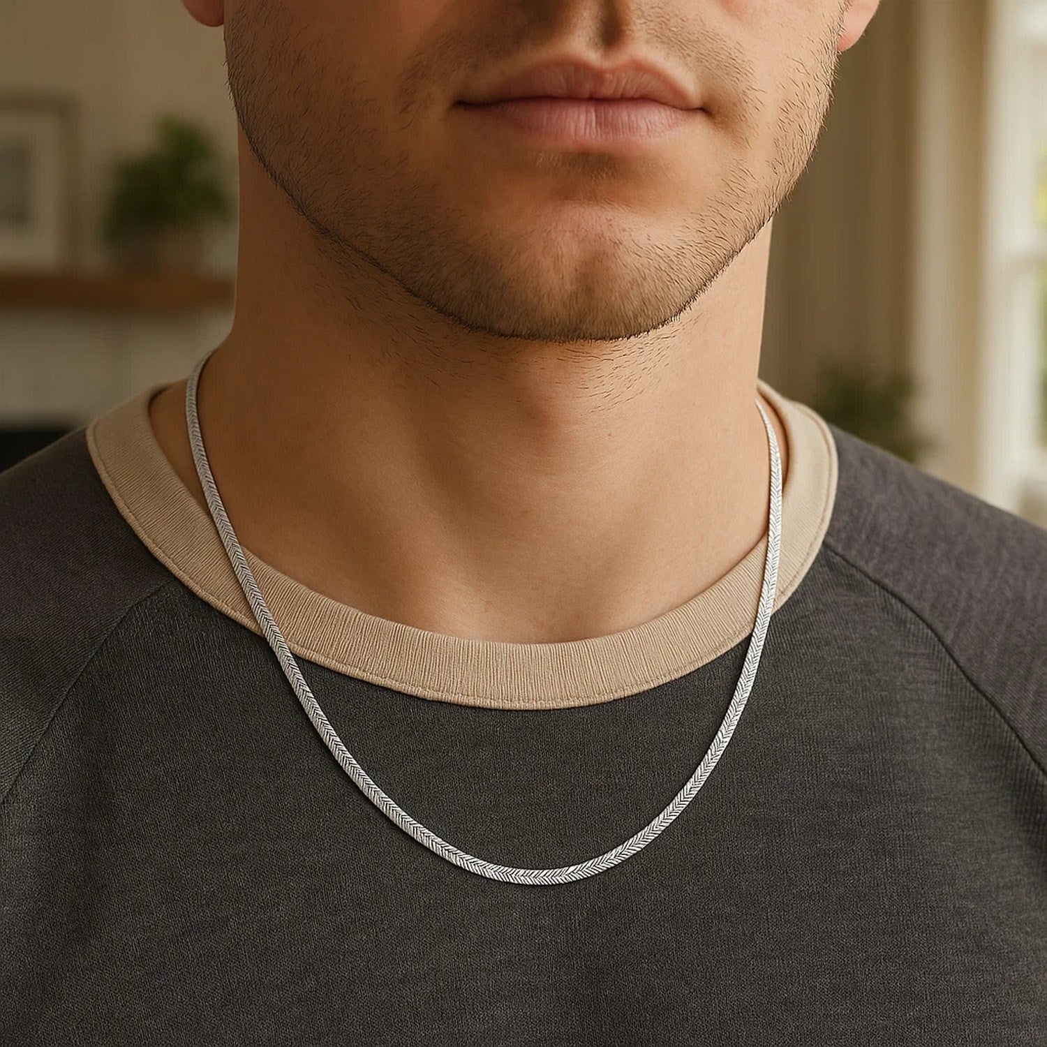 Sterling Silver Rhodium Plated Herringbone Chain (3.30 mm)