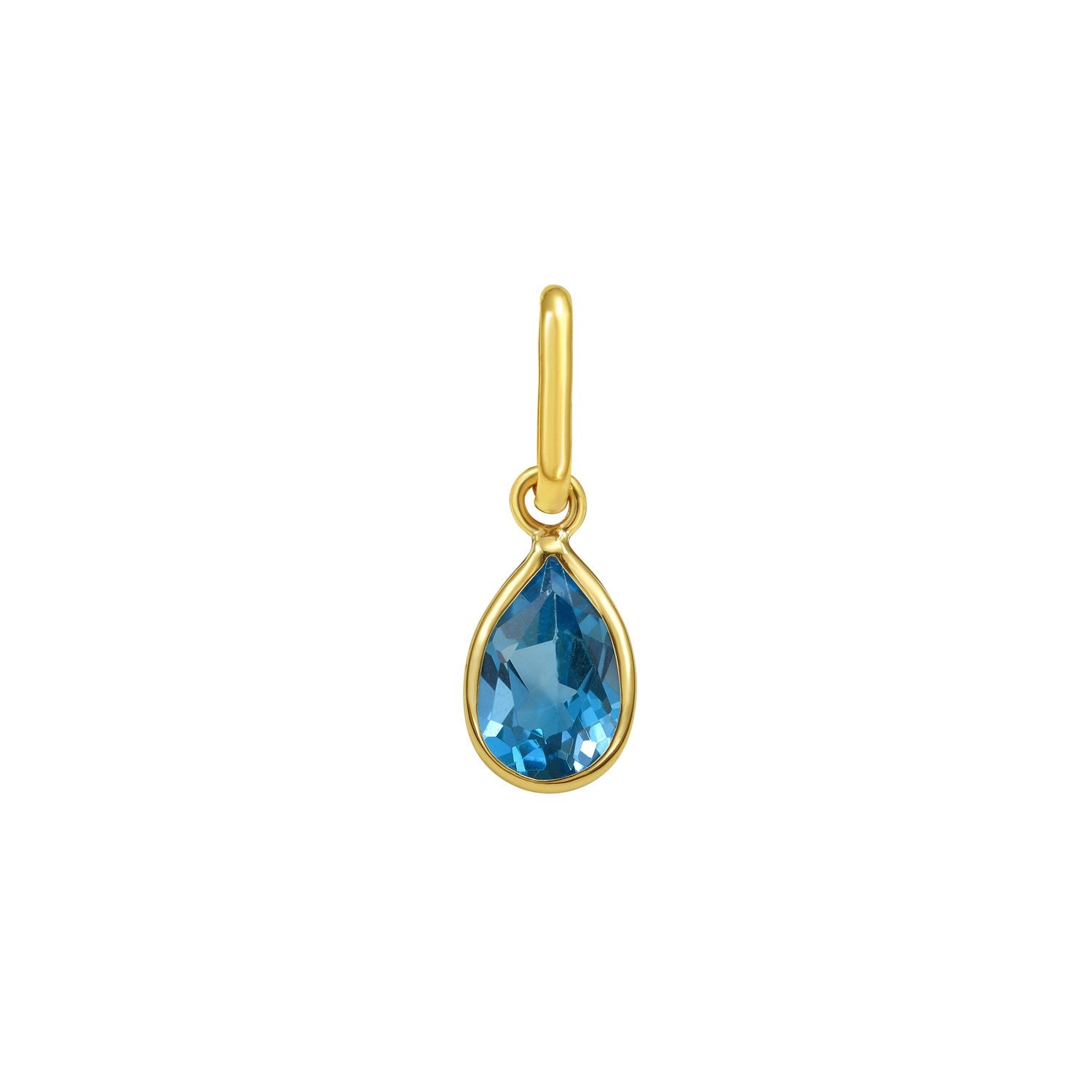 14K Yellow Gold Pear Blue Topaz Charm Pendant