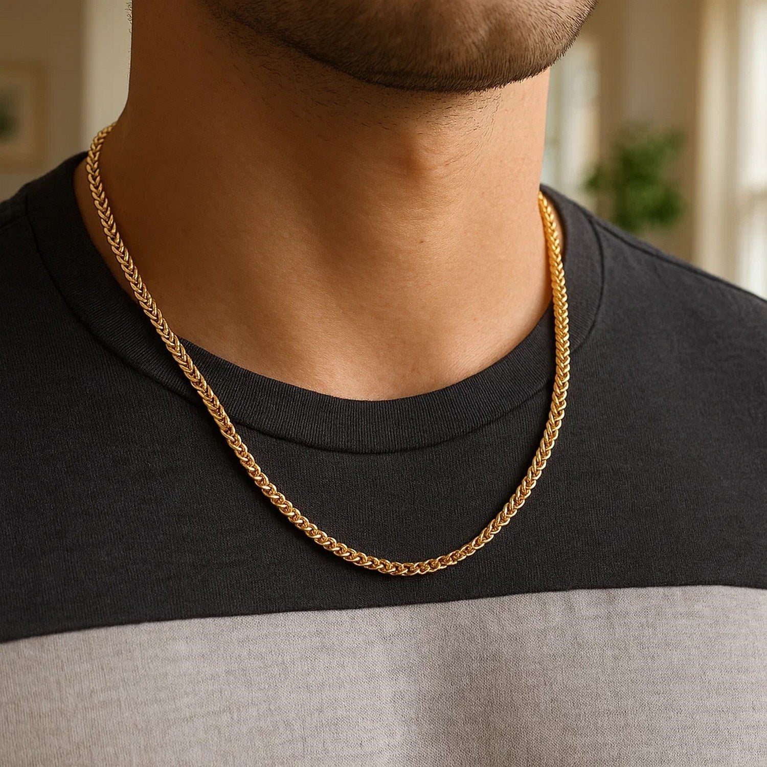 Sterling Silver Yellow Gold Plated Diamond Cut Franco Chain (3.80 mm)