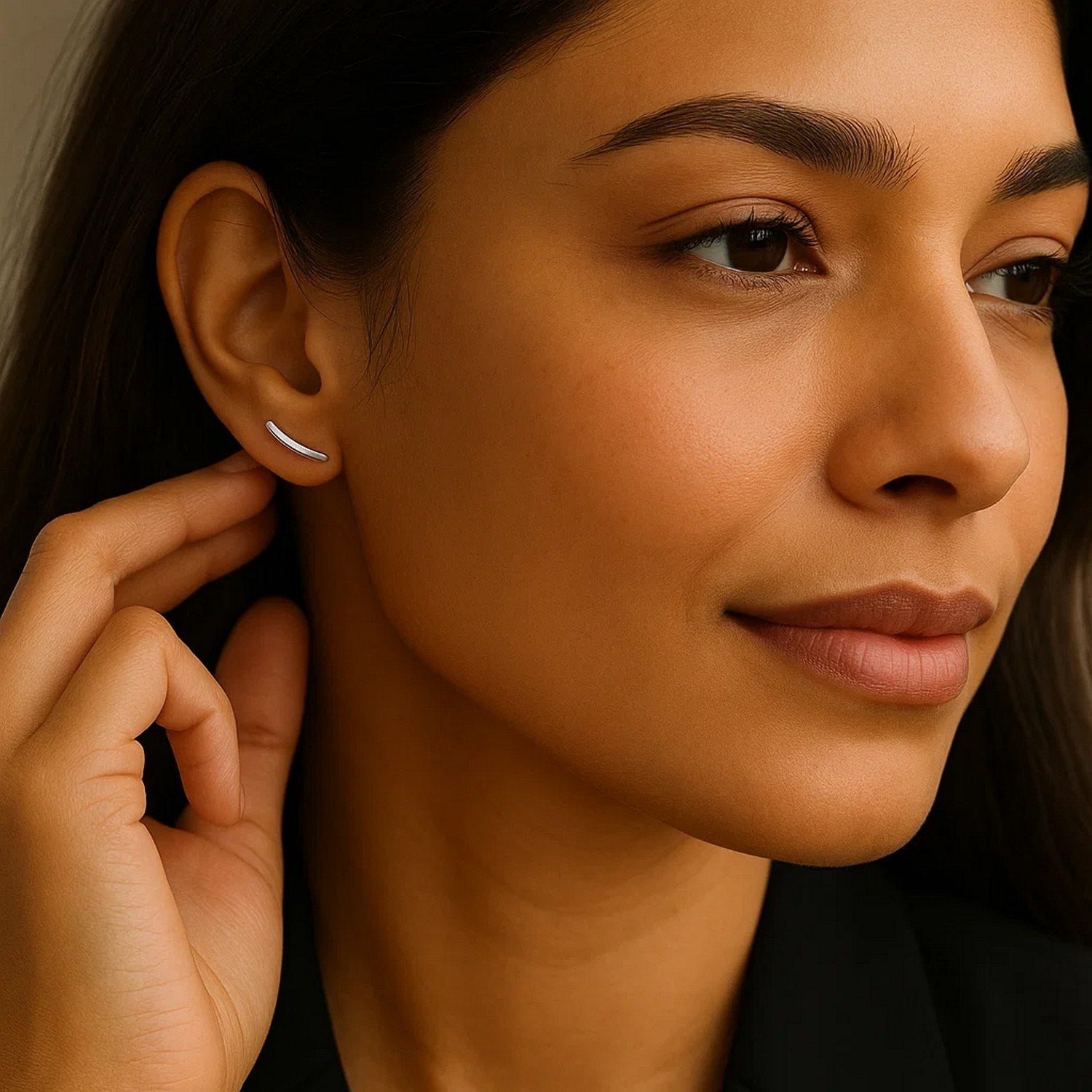 14k White Gold Curve Climber Post Earrings