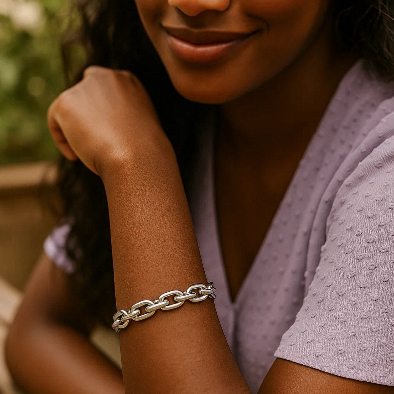 Sterling Silver Rhodium Plated Oval Link Bracelet