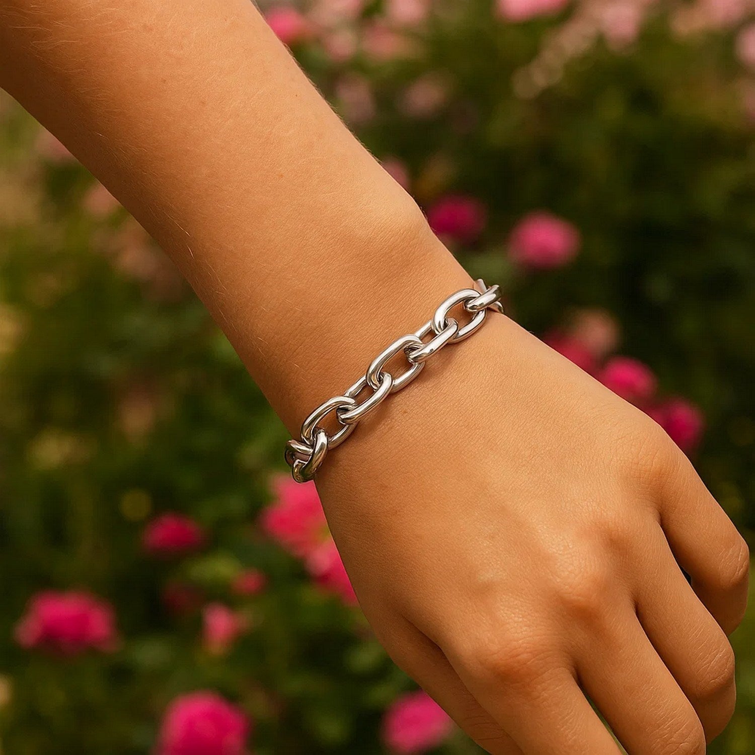 Sterling Silver Rhodium Plated Oval Link Bracelet