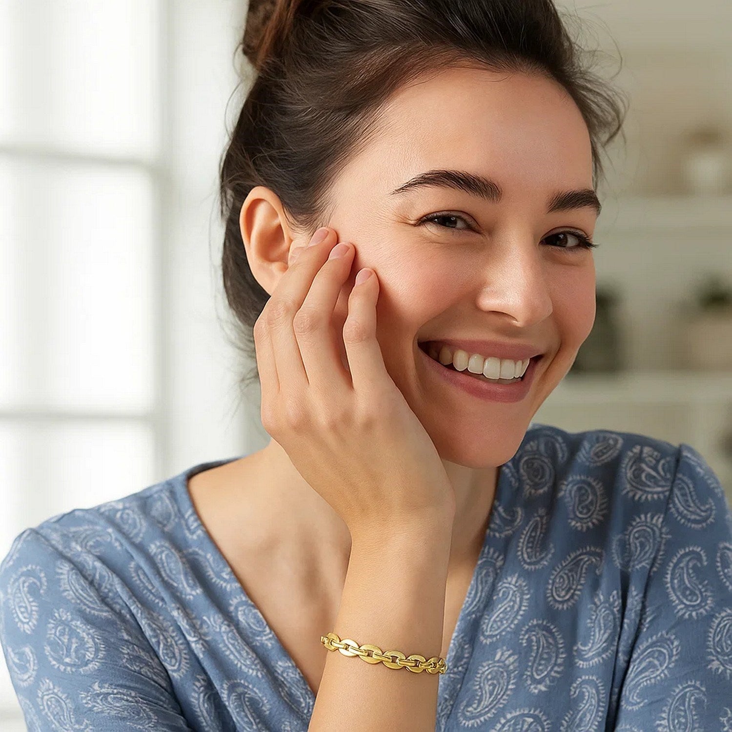 14K Yellow Gold Mirror Rolo Link Chain Bracelet (7.30 mm)