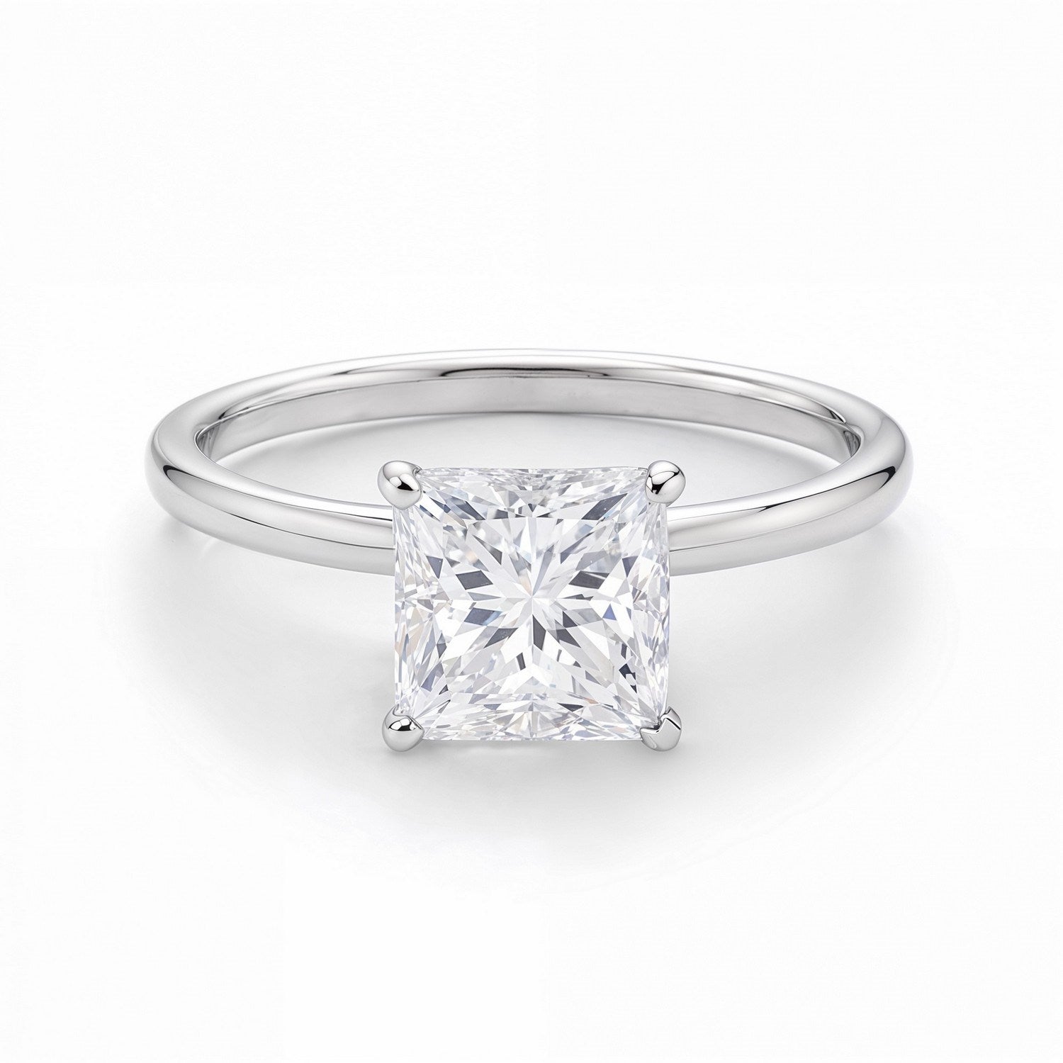 1.50Ct Princess Lab Grown IGI G/VS1 Diamond Ring in 14K White Gold