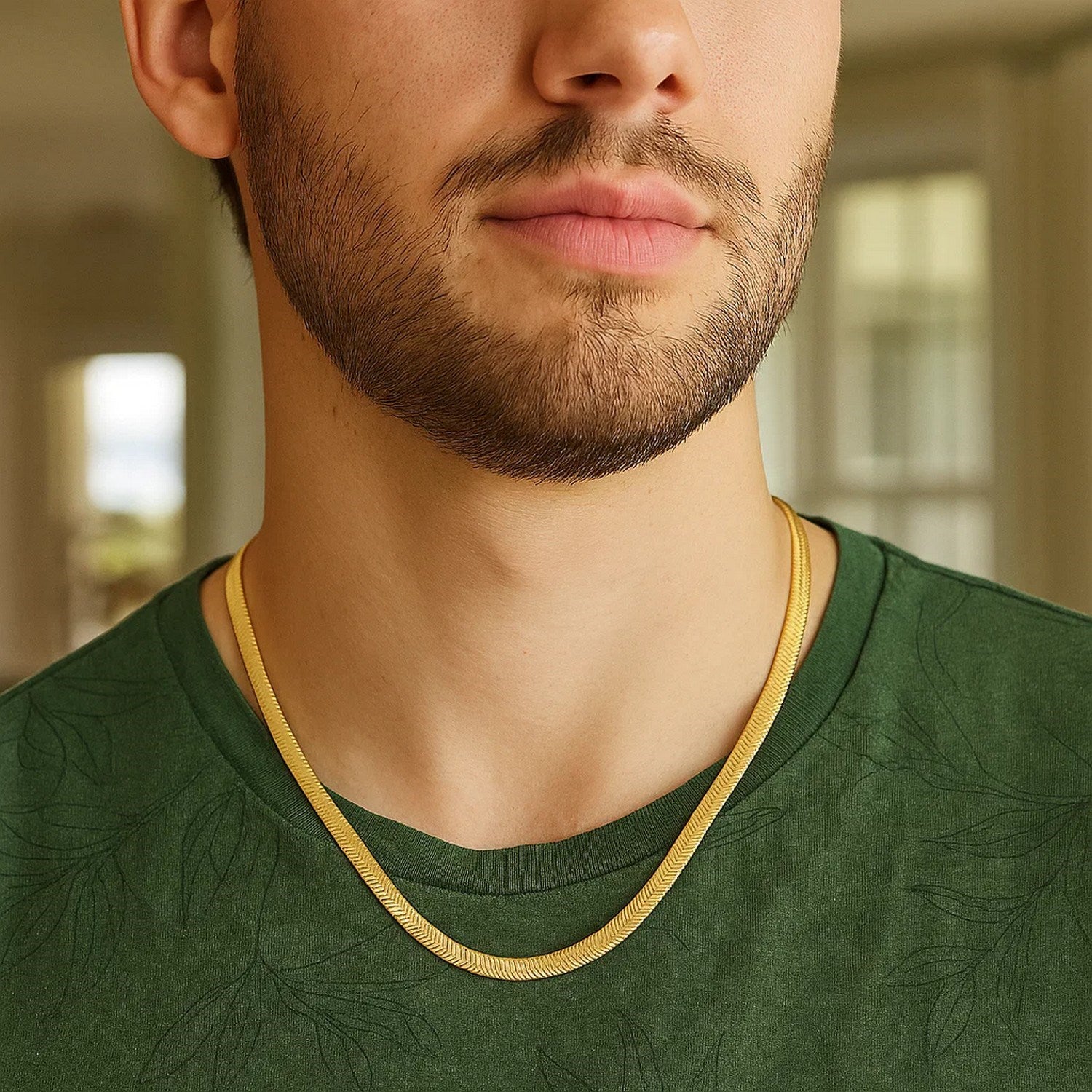 Sterling Silver Yellow Gold Plated Imperial Herringbone Chain (4.20 mm)