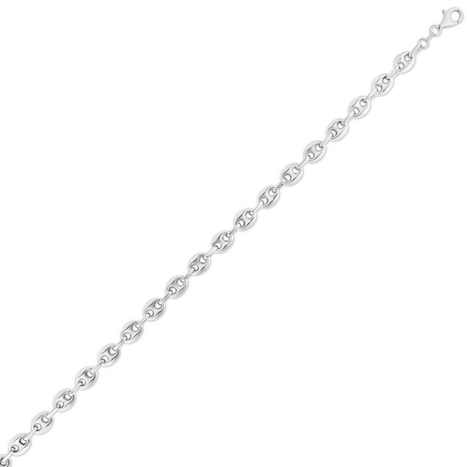 Sterling Silver Rhodium Plated Lite Puffed Mariner Chain (7.80 mm)