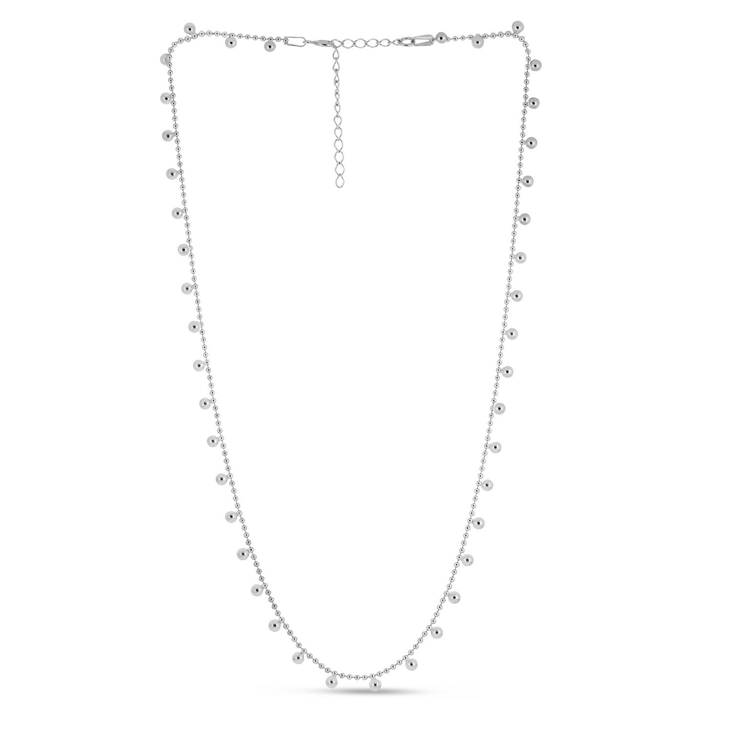 Sterling Silver Rhodium Plated Bead Necklace