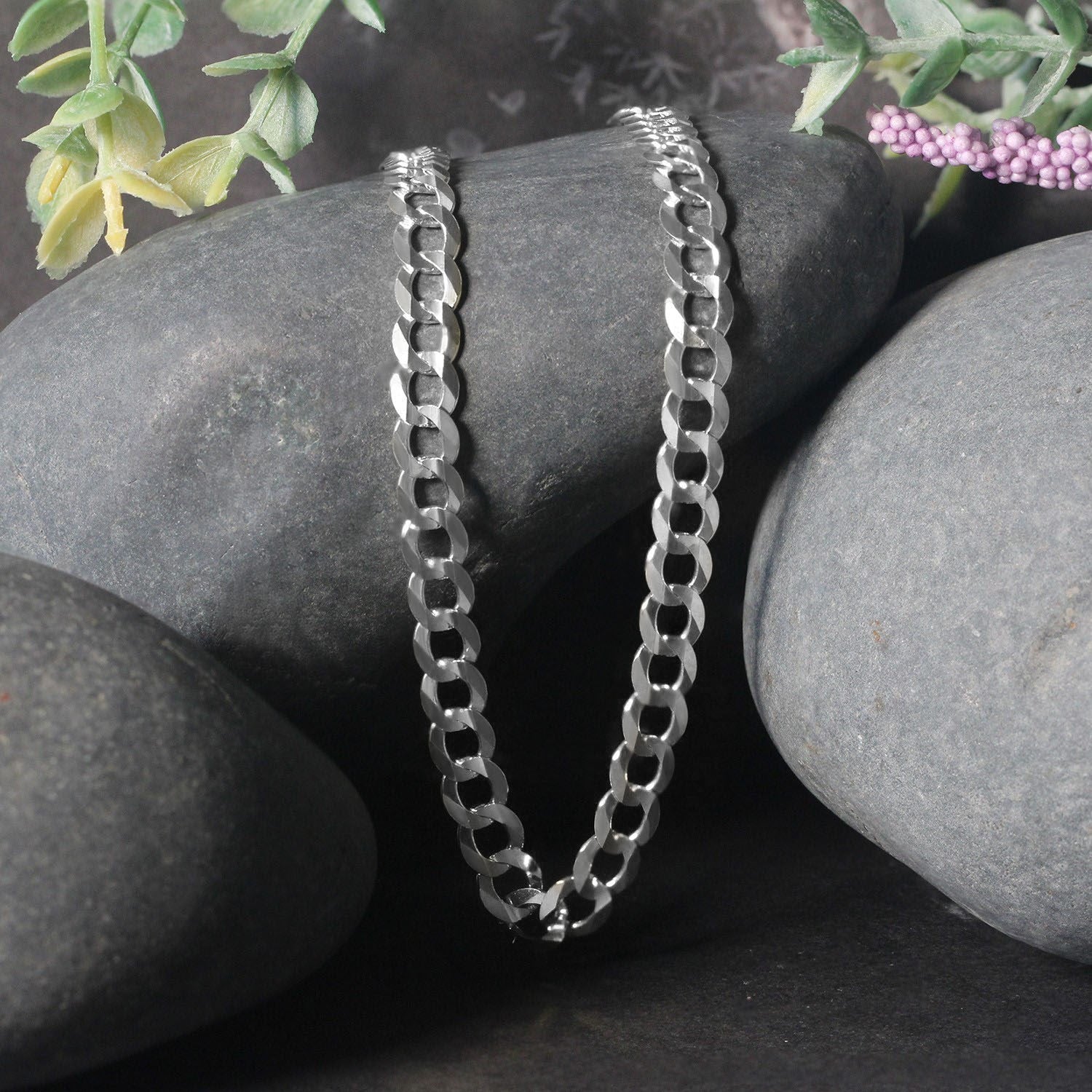 Rhodium Plated Sterling Silver Curb Style Chain (5.50 mm)