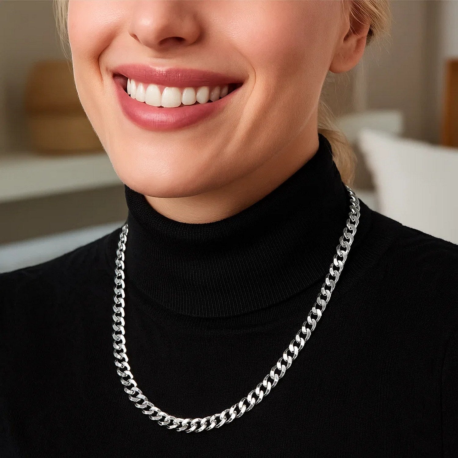 Rhodium Plated Sterling Silver Curb Style Chain (5.50 mm)