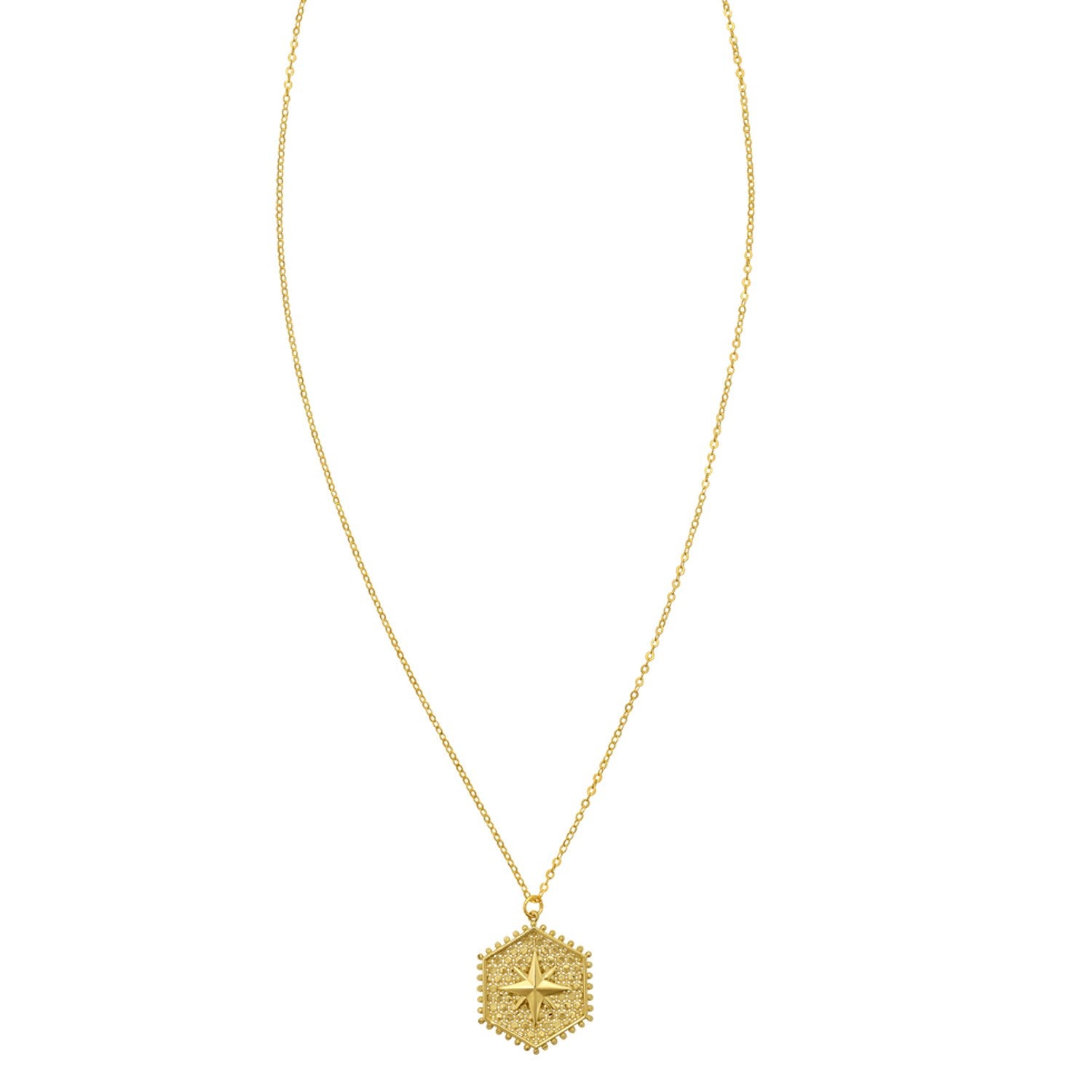 14K Yellow Gold North Star Hexagon Necklace