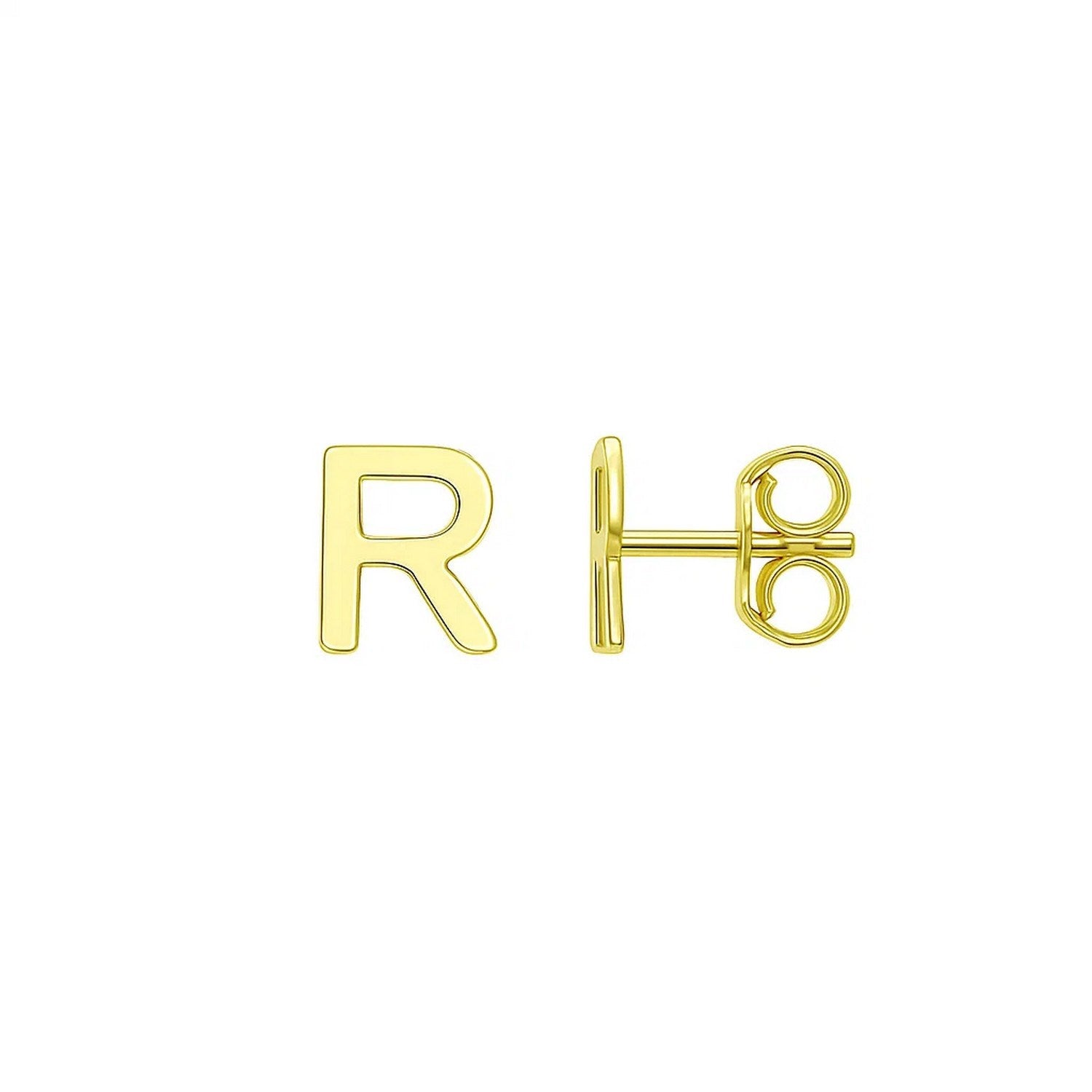 14K Yellow Gold Yours Truly Initial R Stud Earrings