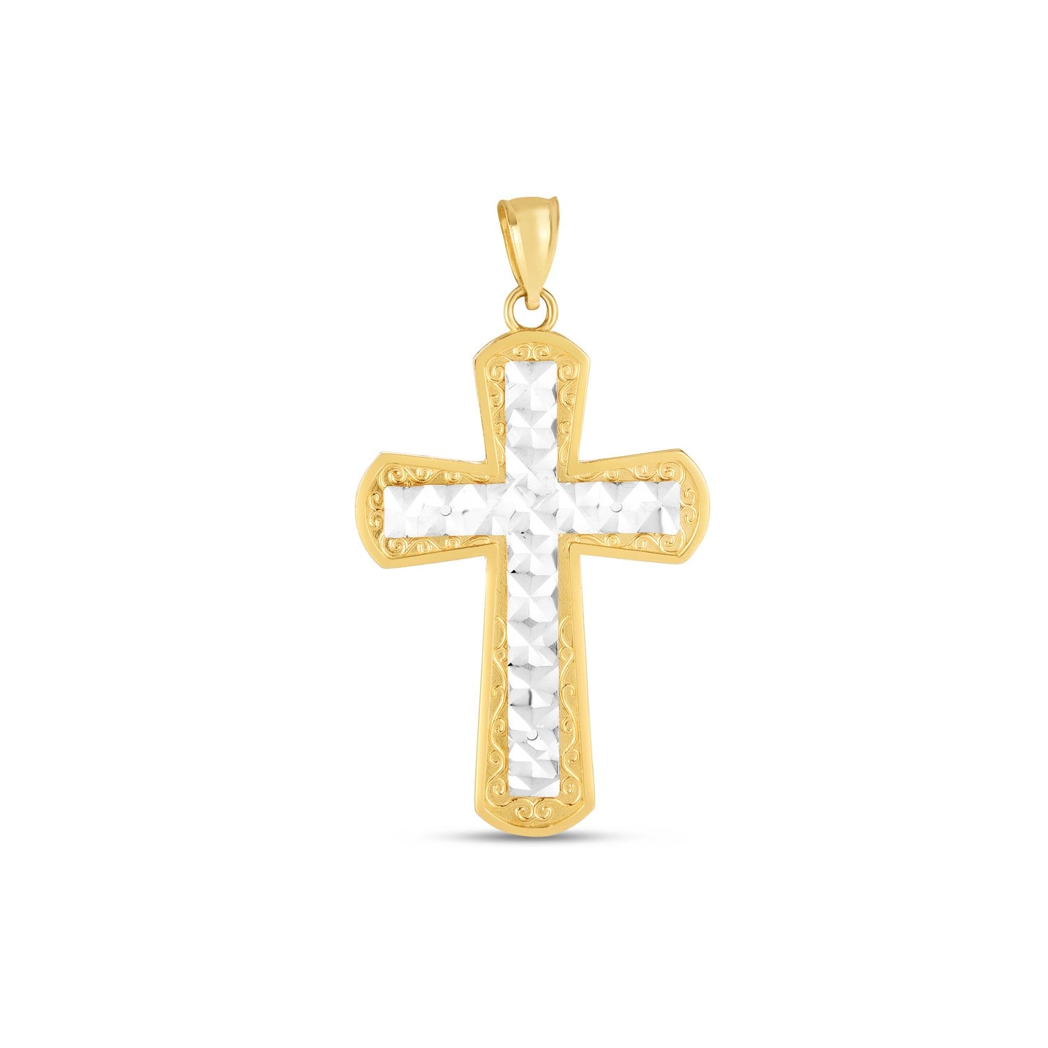 14k Two Tone Diamond Cut High Polish Cross Pendant