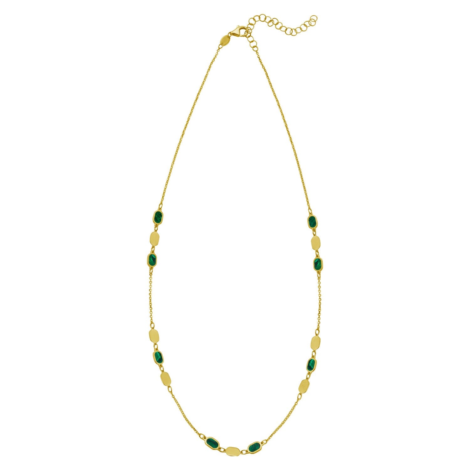 14K Yellow Gold Hexagon Malachite Inlay Links Necklace