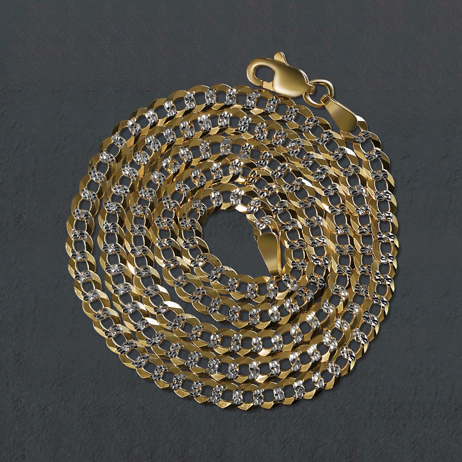 14k Two Tone Gold Pave Curb Chain (3.60 mm)